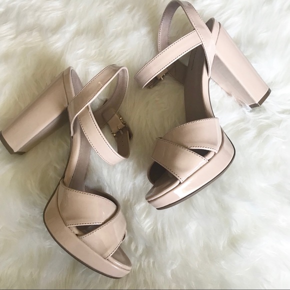 beige chunky heels closed toe